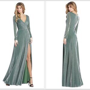 NWT‎ Mac Duggal 49088 Long Sleeve Faux Wrap A Line Gown Jade
